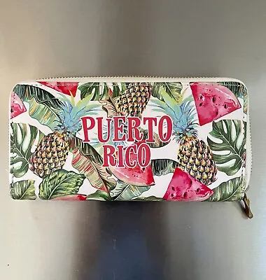 Tropical Pattern Puerto Rico  Vinyl Zipper Wallet 7” X 4”.  Pretty Pattern • $9.99