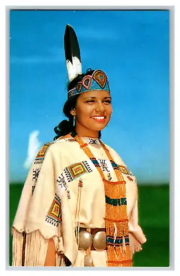 Indian Maid With Feather Headdress And Buckskin Bead Clothing Postcard Unposted • $4.99