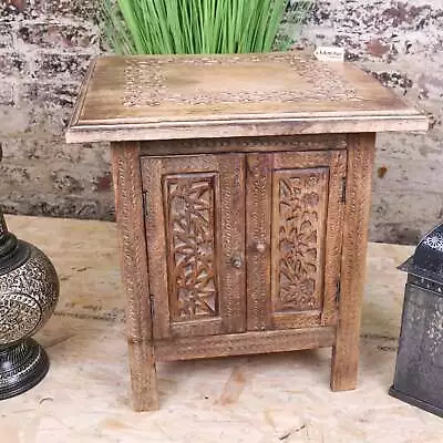 Rabat Mango Wood Hand Carved Moroccan Side Table End Plant Coffee Lamp • £129.99