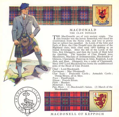 MacDonald Clan Donald. MacDonell Keppoch. Scotland Scottish Clans Tartans 1963 • $13.68