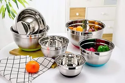 TeamFar Mixing Bowl Set Of 6 Stainless Steel Baking Nesting Bowls Set With Lids • £32.99