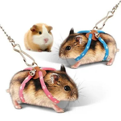 Adjustable Small Pet Rat Mouse Hamster Harness Rope Lead Leash With Bell • £4.14
