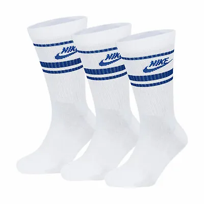 Nike Sportswear Everyday Essential Crew 3 Pair Mens Socks White Blue Multi Size • $37.99