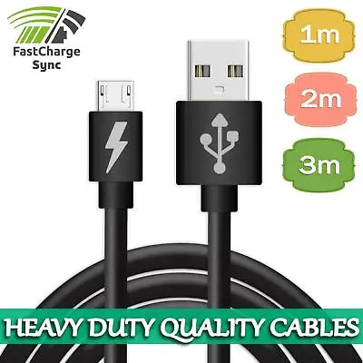 Heavy Duty Long Fast Charge Micro USB Data Power Phone Charger Cable 2m 3m Lead • £2.45
