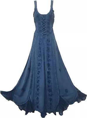 £27.99 • Buy Maxi Summer Dress Corset Denim LONG Embroidered Size 10 12 14 16 18 20 22 24