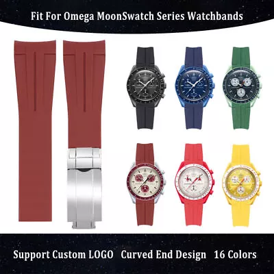 20mm Curved End Watch Band For Omega Swatch MoonSwatch Sport Rubber Watch Strap • $39.99