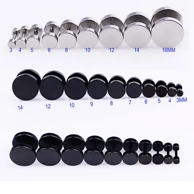 3 Color Stud Earrings Men Women Faux Gauges Ear Tunnel Stainless Steel Earrings • $4.98