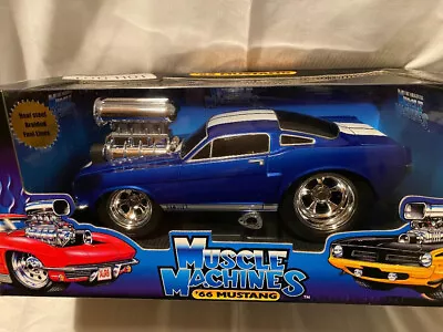 Muscle Macines 1966 Mustang 1:18 'Too Hot' Royal Blue Hot Rod By Funline 'Cool' • $34.99