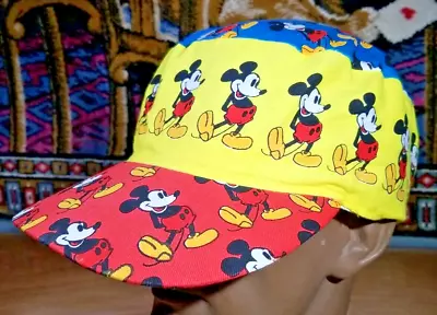 Vintage 80's Disney Mickey Mouse Ball Cap Hat Expandable Bright Colors • $18.20