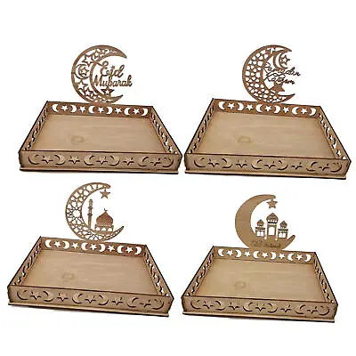 Muslim Wooden Eid Mubarak Ramadan Table Decor Dessert Pastry Party Serving Tray • $8.92