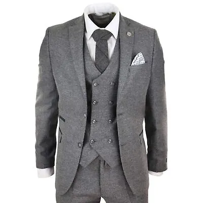 Mens Wool 3 Piece Suit Double Breasted Waistcoat Tweed  1920s • $198.89
