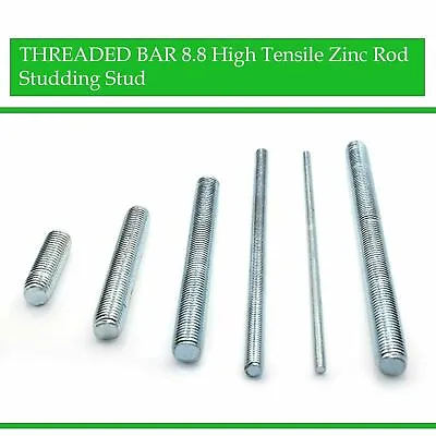 6mm 8mm 10mm 12mm To 24mm THREADED BAR 8.8 High Tensile Zinc Rod Studding Stud • £2