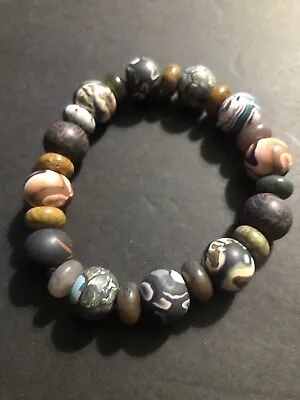 Viva Beads Bracelet Earth Tone Marble Stretch Polymer Clay Semi Precious Stones • $14.98