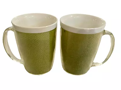 Lime Green Raffia War Thermo Temp Insulated Melmac Pair Plastic Cups 12 Oz • $14.99