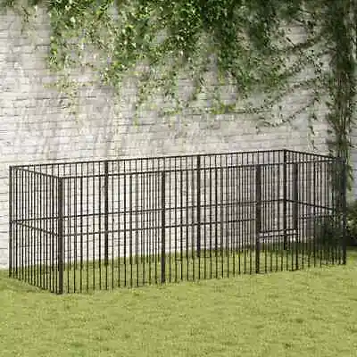 Dog Playpen 8 Panels Kennel Pet Crate Black Galvanised Steel VidaXL • £178.99