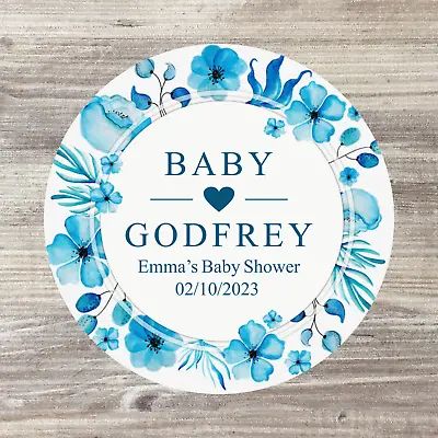 48 X Personalised Baby Shower Stickers Wedding Stickers Baby Name LabelsBlue • £3.50