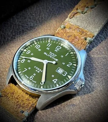 Rare Green Glycine Combat 6 Vintage Men's Watch Full Kit With Bonus Custom Strap • $875