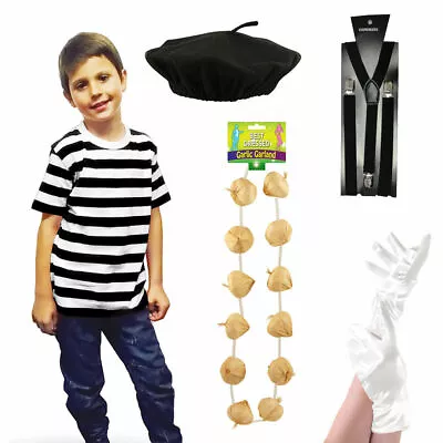 New Kid French Man Boy Tshirt Beret Braces Gloves Mime Actor Fancy Dress Costume • £5.49