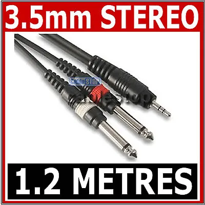 £5.37 • Buy HIGH QUALITY 3.5mm Mini STEREO Jack To 2x 6.35mm 1/4  MONO Male Plugs Cable 1.2m
