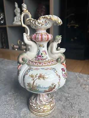 Antique 19th Cent. Signed Meissen Porcelain Ewer- Figural Mermaids Hand Painted • $445