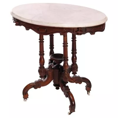 Antique Victorian Carved Rosewood & Marble Parlor Table C1880 • $960
