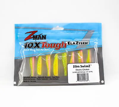 Zman Soft Lure Slim SwimZ 2.5 Inch 8/Pack Electric Chicken (9382) • $20.90