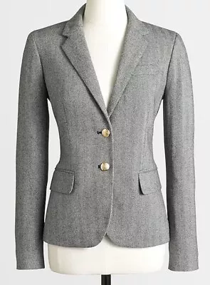 J.Crew Blazer Jacket Sz 4 Women Herringbone  Gold Buttons Lined Gray White • $45