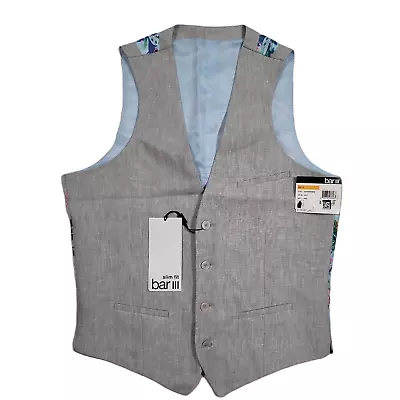 Bar III Slim-Fit Textured Linen Grey Suit Vest Mens Small • $21.49