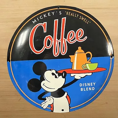 Vintage Mickey's Coffee Porcelain Sign Disney Blend Service Station Pump Plate • $118.97