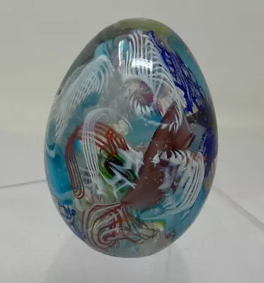 Vintage MURANO Egg Shape Paperweight End Of Day Glass Latticino 3  Tall • $75