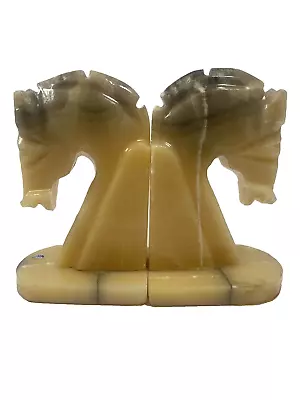 Vintage Onyx BookEnds Art Deco Stone Trojan Horse Bust Hand Carved Pair 7.5  • $39.97