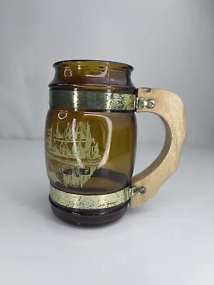 Vintage I'm Only Here For The Beer Brown Glass Coffee Tea Mug Cup Wooden Handle • $18.32