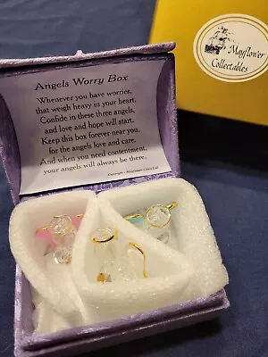 Angel Worry Box 3 Spun Glass Angels With Gold Trim Purple Chest MAYFLOWER GLASS • $17.99