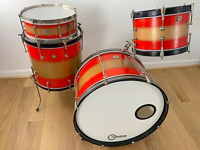 DECOLITE 4pc Drum Kit  12/16/22/5x14 Snare Red Gold Wood Hoops Vtg Nickel Hdwr • $1675