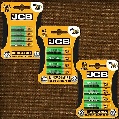 New JCB Rechargeable Batteries AA AAA NiMH Pre Charged 1200 900mah Long Life UK • £2.75