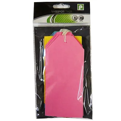 Card Luggage / Storage Tags - 5 Assorted Colours With String - Pack Of 30 • £3.30
