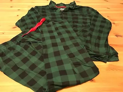 Jammies For Families Cuddl Duds Pajama PJs Mens 2XB Flannel Green Black Checkerd • $10.77