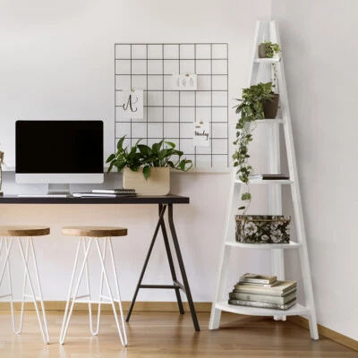$95.98 • Buy 5 Tier Corner Ladder Display Shelf Home Storage Plant Stand Bookshelf White