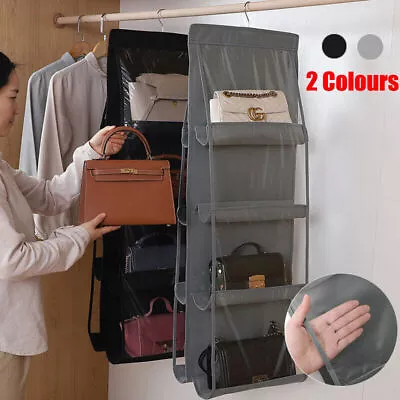 Hanging Handbag Organizer For Wardrobe - 8 Pocket Shelf Bag Storage Holder • $12.58