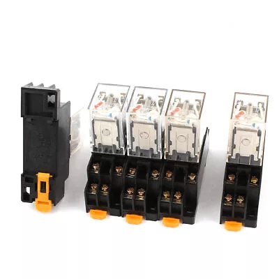 5 Pcs HH52PL AC 220V-240V DPDT Red LED Light Electromagnetic Relay W Socket Base • £17.96