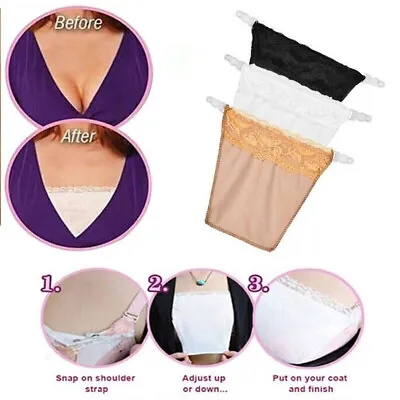 3Pcs Lace Clip-on Mock Camisole Bra Insert Overlay Modesty Panel Mock Camisoleac • £3.59