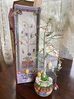 VTG Easter Tree W/ Porcelain Base Carrot Basket Hanging Bunnies/6 Wood Ornaments • $14.40
