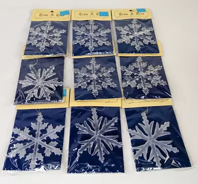 Vintage RAZ Imports Clear Snowflake Christmas Ornaments Trim A Tree Set Of 9 NOS • $19.99