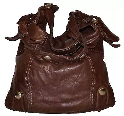 Vintage GUSTO Large Brown Leather Slouchy Handbag HEAVIER WEAR* • $23.99