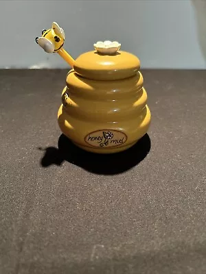 Vintage Ceramic Colorful Bee And Hive Honey Jar Pot With Ceramic Dipper Spoon • $15