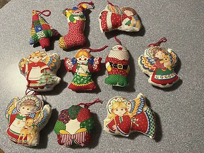 VTG Lot Of 10 Handmade Fabric Christmas Ornaments Stuffed Pillow Plush ASSORTED • $17