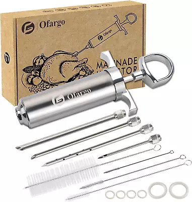 Ofargo 304-Stainless Steel Meat Injector Syringe With 4 Marinade Needles And • £29.86