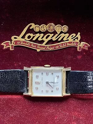 Vintage Longines 14k Diamond Dial 17 Jewel 9L Watch W/ ORIGINAL BOX AND BAND • $895