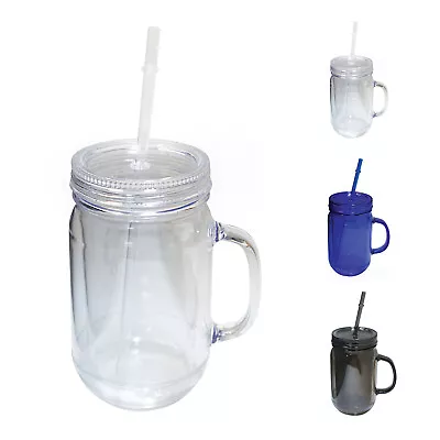 NuFazes 20 Oz Mason Jar Doubled Wall Acrylic Cup With Straw • $12.95