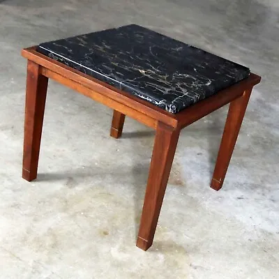 Vintage Mid Century Modern Walnut And Black Marble Square End Or Side Table • $1295